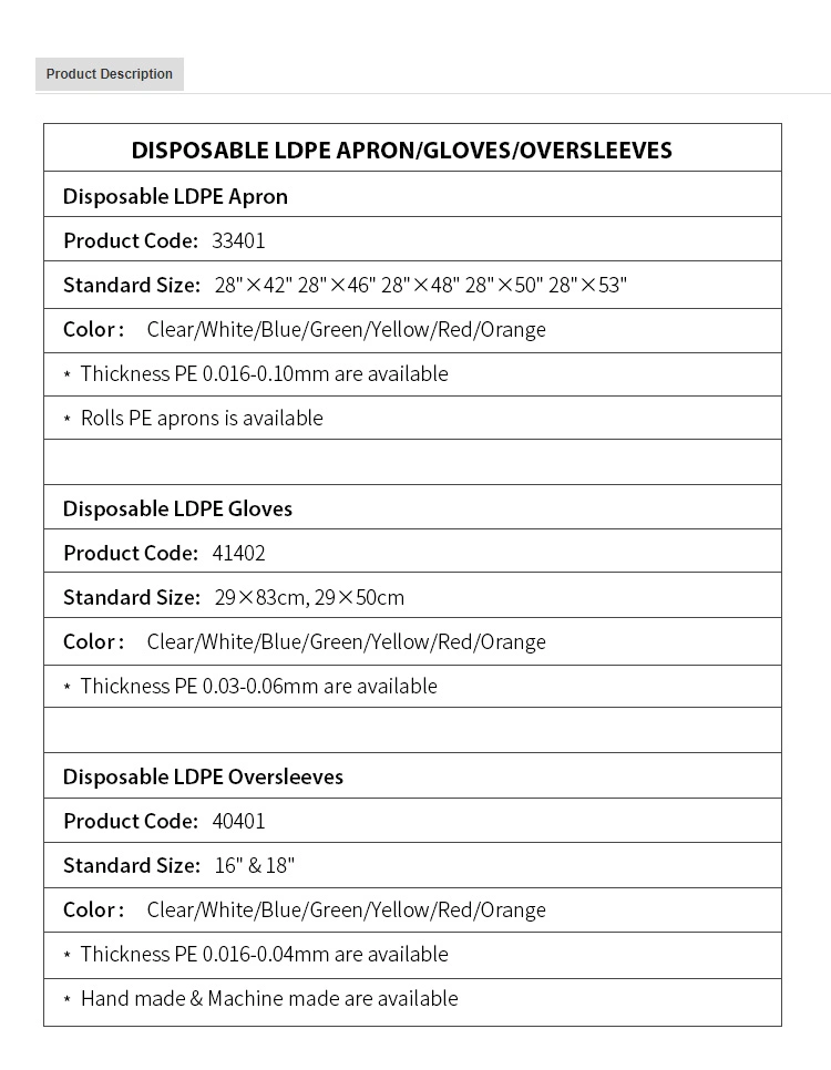 Disposable Plastic Polyethylene Sleeve Cover